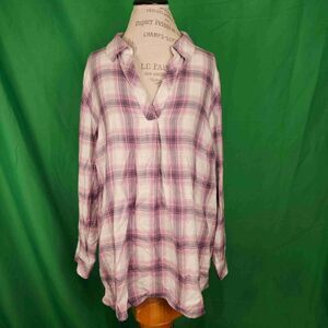 NWT J Jill Womens Gray Purple Plaid Long Sleeve‎ Button Down Shirt 2X